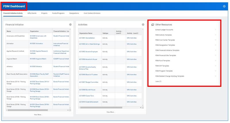 FDM Dashboard in UCF Workday